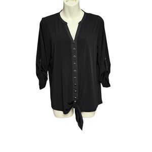 Dressbarn size small Black faux button Women's Top roll tab sleeves